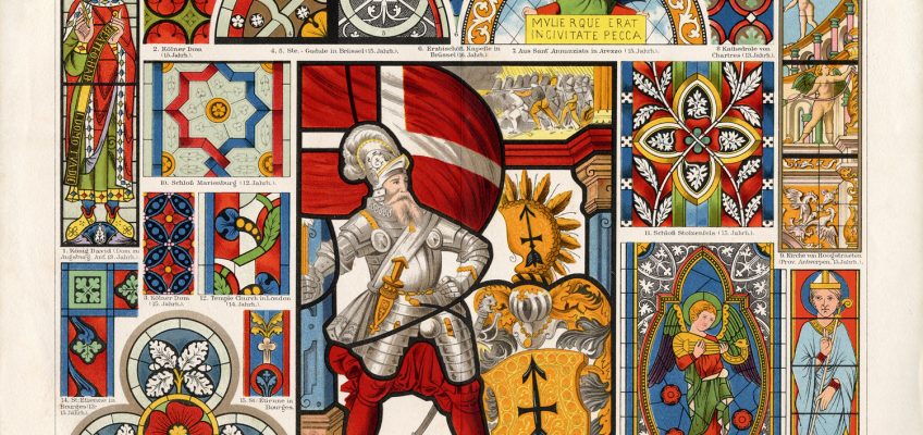 Chromolithografie-Glasmalerei-Витражи в интериори